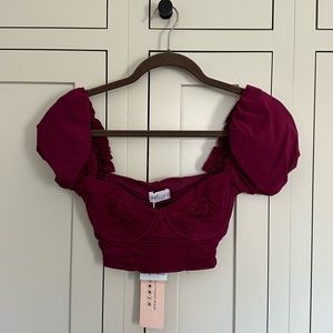 Oh Polly wine red romantic crop top
